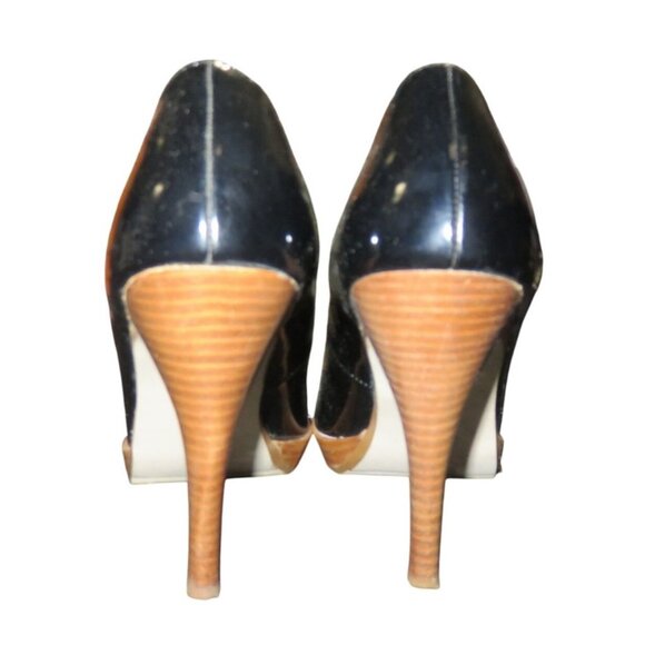 Mossimo Black Patent Italian Leather Platform Peep Toe Stiletto Heels size 8 - Picture 2 of 12